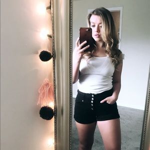 High-Waist Black Buttoned Shorts